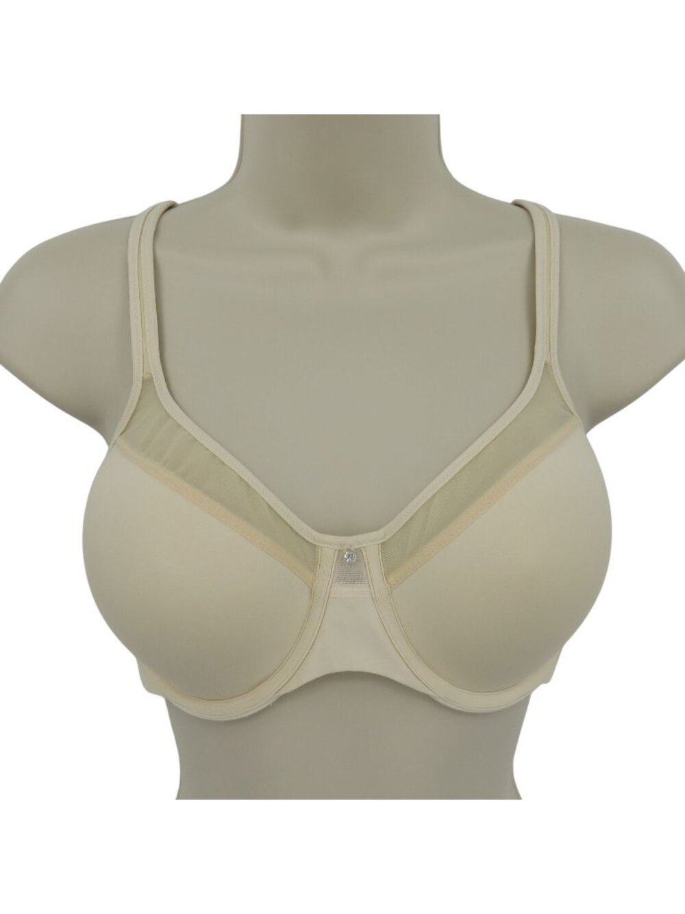 Bali 36B 3439 One Smooth U Ultra Light Underwire Bra Cream Mesh Panel Rhinestone